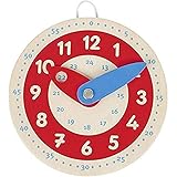 goki 58485 - Lernuhr Uhrzeit aus Holz, Pädagogische Uhr für Kinder zum Lernen der analogen Uhrzeit inklusive Stunden, Minuten, Sekunden, Lernspielzeug für Vorschüler, 10cm Durchmesser, ab 5 Jahr