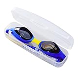 Anneome Wasserdichte Beschlagfreie Schwimmbrille für Verstellbaren Doppelriemen Silikondichtung für Auslaufsicheren Sitz Klare Sicht unter Wasser Blau Gelb