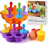 Eisformen Silikon,2 Stück Eisformen Eis am Stiel Formen Silikon,7 Mulden Eisform mit Kunststoffstäbchen,Eisformen Kinder BPA Frei, Mini Eis Form, Eisförmchen Popsicle Formen(Orange Lila)