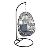 ESTEXO Deluxe Hängesessel Polyrattan Hängestuhl Rattan Hängekorb mit Gestell Kissen Grau