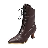 Generisch 2025 Damen-Stiefel mit hohem Absatz seitlichem Reißverschluss mit Holzmaserung (Brown, 38)