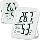 Antonki 2 Stück Thermometer Hygrometer Innen Raumthermometer, Digital Temperatur und luftfeuchtigkeitsmesser innen für Gewächshaus, Wohnzimmer, Babyzimmer, Weinkeller- Inklusive Batterie