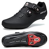 ARTVEP Herren Radschuhe Damen MTB Fahrradschuhe Kompatibel mit Look SPD SPD-SL Delta Lock Pedal Reitschuhe Kompatibel mit Peloton Schuhen Streifen Alles schwarz EU 44/270