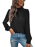 GORGLITTER Damen Blusen Elegant Hemdbluse Stehkragen Chiffonbluse OL Business Oberteil Schwarz L