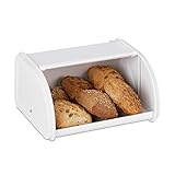 Relaxdays Brotkasten, mit Rolldeckel, aromadicht, Brot & Brötchen, Brotbehälter, Metall, HBT: 13,5 x 26 x 21 cm, weiß