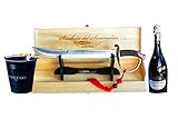 YesEatIs - Champagnersäbel für Sommelier mit Bronzegriff und Holzvitrine - Starter Kit mit Eiskübel und Italienischem Sekt (Prosecco Valdobbiadene)