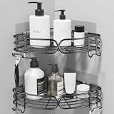 pickpiff 2 Stück Duschablage Ohne Bohren Eckregal Bad Duschregal Shampoo Halterung für Dusche Duschkorb Badregal Shower Shelf Duschhalterung Badezimmer Wandregal mit 4 Haken, Rostfreier Edelstahl
