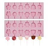 Zfseyuh 2 Stück Silikon Lutscherformen Schokoladen Lutscherform Süßigkeitenform mit Deckel und 100 Lutschertüten, Papier-Lutscherstäbchen Goldene Bänder für Herstellung von Lutschern