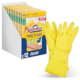 Spontex Multi Use, 12 Paar Haushaltshandschuhe mit Frischeschutz und FSC-Naturlatex, innen mit Baumwollbeflockung, Größe M (12 x 1 Paar)
