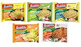 Indomie Instant Nudeln Mix Paket – 6 x 5 Sorten: Huhn, Gemüse, Garnelen, Mi Goreng, Pedas, Grill – 30 x 75g Asiatische Instant-Nudeln Set mit Kajal