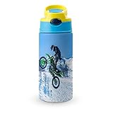 Trinkflasche Edelstahl 500Ml Motorrad Thermosflasche Mit Strohhalm Auslaufsichere Wasserflasche Für Jungen Mädchen 19x6.8 cm