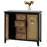 Mendler Apothekerkommode HWC-O63, Sideboard Schrank Staufächer Schubladen, Vintage Rattanoptik 80x91x40cm - Korpus schwarz