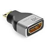 deleyCON Mini HDMI Adapter Kupplung Kabel Verbinder 8K@60Hz / 4K@120Hz UHD 7680x4320 Aluminium HDMI 2.1 ARC HDR10+ Dolby Vision VRR ALLM 48Gbps Grau Schwarz