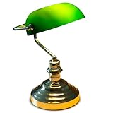 INNOVATE® Bankerlampe Grün – 36cm hohe Bürolampe E27 – englische Retro Schreibtischlampe Messing – 1,5m Kabel mit Kippschalter und Eurostecker – Bibliothekslampe Lampenschirm Glas Grün