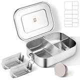 GOLDEN KEY Edelstahl Lunchbox 1400ml füR Erwachsene, Edelstahl Brotdose mit Fächern und Ersatz-Silikonring, Edelstahl Bento Box Auslaufsichere LebensmittelbehäLter, füR Arbeit Picknick und Reisen
