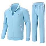 yuyangdpb Herren-Trainingsanzüge, 2-teiliges Outfit, durchgehender Reißverschluss, Sport-Sweatanzug, Jogginganzüge, 02, Graublau-Weiß-Sets, Small