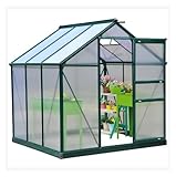 Gartengewächshaus aus Aluminium, 3,65 Quadratmeter. 1,9 LX 1,92 LX 2,01 HM, Schiebedach, Schiebetür + Fundament