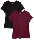 Amazon Essentials Damen T-Shirt aus Tech-Stretch, kurzärmelig, Rundhalsausschnitt (Erhältlich in Übergröße), 2er Pack, Burgunderrot/Schwarz, Space Dye, Medium