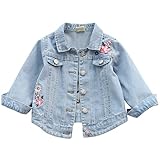 Amur Leopard Jeansjacke Kinder Mädchen Jeansmantel Übergangsjacke mit Bestickte Denim Mantel Outdoorjacke für Frühling Herbst, Blau B, 116 (Etikettgröße: 11)