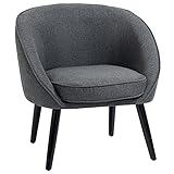 HOMCOM Loungesessel Cocktailsessel Wohnzimmerstuhl Bürostuhl Polsterstuhl für Wohnzimmer, Schlafzimmer, Kinderzimmer, Esszimmermodern mit Leinen-Optik Holz Grau 71 x 65 x 75 cm