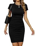 Missufe Enges Sommerkleid T Shirt Kleider Damen Freizeitkleid Bodycon Kurzarm Figurbetontes Knielanges Bleistiftkleid (Schwarz,Klein)