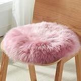 Natürliches Schaffell Sitzkissen Rundes 35 45 45 50, Niedliche Pelzige Reine Wolle Stuhlkissen Luxus Rutschfestes Schafsleder Autositzpolster Sitzauflage Fahrkomfort(Cherry,50cm/19.6')