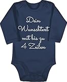 Baby Body langarm Mädchen Junge - Aufdruck selbst gestalten - Wunschtext - 3/6 Monate - Navy Blau - personalisierte zum bedrucken strampler zur geburt babygeschenke personalisiertes personalisieren