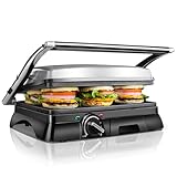 Aigostar Samson 30KLU- XXL Kontaktgrill Panini Grill,Sandwich Maker,2000 Watt, antihaft beschichtetes Edelstahl, 180 Grad aufklappbar, Temperaturkontrolle, EINWEGVERPACKUNG.