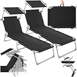 tectake 2er Set Liegestuhl Garten mit Sonnenschutz, Gartenliege klappbar, Balkon oder Terrassen Liege mit Verstellbarer Rückenlehne, Strandliege mit Sonnendach, bis zu 110 kg belastbar - schwarz