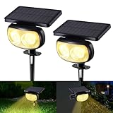 Moxled Solarlampen für Außen Garten, 3000K Warmweiß Solar Strahler 2 Stück, IP65 Wasserdicht Gartenleuchten, 11 Modes Solarleuchten für Außen Garten, Hof, Gehweg