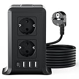 Mehrfachsteckdose mit 4USB, 8 Fach Steckdosenleiste Steckerleiste mit USB, Mehrfachstecker Überspannungsschutz, 2M Verlängerungskabel Steckdosenturm für Zuhause,Büro