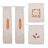 4 Stück Bio-Leinen-Brotaufbewahrungsbeutel, wiederverwendbar, Kordelzug-Designs für Baguett-Gemüse, handwaschbar, Küchen-Kordelzug, Brotaufbewahrungssäcke