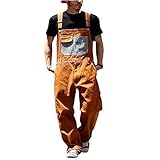 Generisch Arbeitshose Herren Lang Denim Latzhose Casual Baggy Einteiler Overall Vintage Einfarbig Jumpsuit mit Multi Taschen Bib Hose Arbeitslatzhose Casual Arbeitskleidung
