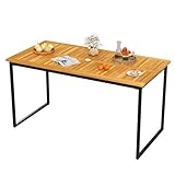 COSTWAY Gartentisch, 140 cm, für 6 Personen, Tisch für den Außenbereich, aus Akazienholz, mit Lattenplatte, Metallrahmen, Loch für Sonnenschirm, rechteckige Möbel für Garten und Terrasse
