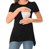 Kurzarm Stilltop Damen Schwangerschaft Geschenk, Sommer Umstandsmode Stillshirt Schwangere Tshirt Umstandstop Umstandsshirt Basic Umstandsbluse Still Oberteil Nursing Top für Festliche (Black, M)