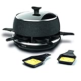 Tefal Raclette & Fondue Cheese'n Co RE12C8 | Elektrischer Raclette-Grill + Fondue-Gerät | für 6 Personen | 6 Pfännchen, 6 Gabeln, 1 Topf+Deckel, Rezeptbuch | Stein-Optik | Spülmaschinengeeignet | 850W