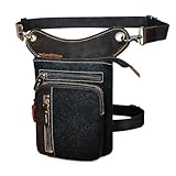 Herren Canvas + Leder Motorrad Reiten Tasche Beinbeutel Beintasche Außenbeintasche Hüfttasche Drop Leg Tasche FB211-6 (X-211-11-Schwarz)