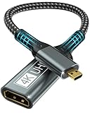 BRV Explorer Micro HDMI auf HDMI Adapter, 4K@60Hz Micro HDMI Stecker auf 2.0 Buchse, 3D 1080P Dolby Typ D auf A Adapterkabel Kompatibel mit Raspberry Pi 5/4, Hero, Kamera, Yoga, ODROID usw
