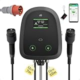 dé Dual Wallbox 2×11 kW / 1×22 kW mit Typ 2 Kabeln 7 m & 10 m, 3-Phasen 6–32 A, App & OCPP/RFID-Steuerung, integrierter Stromzähler & RCD Typ B, IP54 – Intelligente Ladestation für Zuhause