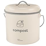 Joejis Komposteimer 3.5L - Küchenkompost mit Aktivkohlefiltern, Verzinkter Stahl Innenkomposter, Geruchlos & Ideal für Lebensmittelabfälle - Creme