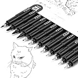 YISAN 12 Fineliner Stifte Set, Schwarz Filzstiften,Tuschestift Pigment Liner Set, Wasserfest, Stifte für Künstler, Illustration, Skizzen, Technisches Zeichnen, 902195