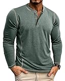 LAOARA Herren Langarmshirt Longsleeve Henley Shirt Herren Langarm T Shirt Longshirt mit Knopfleiste Slim Fit Tops Grün 2XL