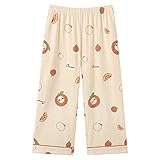 Satin-Schlafanzug für Damen, bequeme Lounge-Hose, Schlafanzug, elastische Taille, Pyjamahose, kariert, bedruckt, kariert, Loungehose, bequeme Nachtwäsche, gerades Bein, weiche Schlafhose, wassermelone