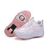 GeRRiT Laufschuhe Sportschuhe Mit Rollen, Kinder Schuhe Mit Rollen, Mode Rollenschuhe Skateboardschuhe Kinder Schuhe Mit 2 Rollen, Für Kinder Mädchen Junge Erwachsene,Pink-32 EU