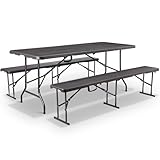 3-teilig Bierzeltgarnitur Klappbar, 1 Biertisch Klappbar 2 Bierbank Klappbar, Festzeltgarnitur mit Tragegriff, Gartenmöbel Set für Outdoor Camping/Terrasse/Balkon, Campingtisch Wetterfest HDPE