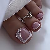 24 Stück Künstliche Fußnägel zum Aufkleben (French mit Blumen, 24 pcs)