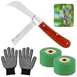 Nuo desire Okuliermesser mit 2 Klingen,Veredelungsmesser für Obstbäume Pfropfen Werkzeug Kit, Pfropfmesser mit Gartenhandschuhen, Dehnbare Transparente Pflanzenfolie für Blumen Baum Pflanzenzweige