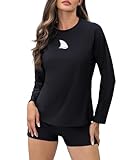 ALLTOKE Zweiteiliges Rashguard-Set für Damen, langärmelig, mit integriertem BH, Schwimmshirts und Shorts, LSF 50+ Badeanzug, Schwarz (W/BH), S