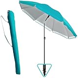 Menz Sonnenschirm Strand Ø 180 cm, Fb. Türkis - UPF 50+ Strandschirm, Strandschirm windfest stabil für funktionalen Sonnenschutz Strand, Sonnenschirm mit Schutzhülle