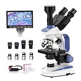 VITANO Mikroskop für Erwachsene mit 40-fach-2500-facher Vergrößerung, Dual-View-Labor-Trinokular-Mikroskop mit 17,8 cm Bildschirm, doppellagiger mechanischer Bühne, doppelte Beleuchtung, eingebaute